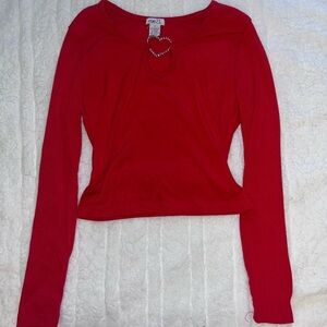 red gem heart long sleeve top size small worn once